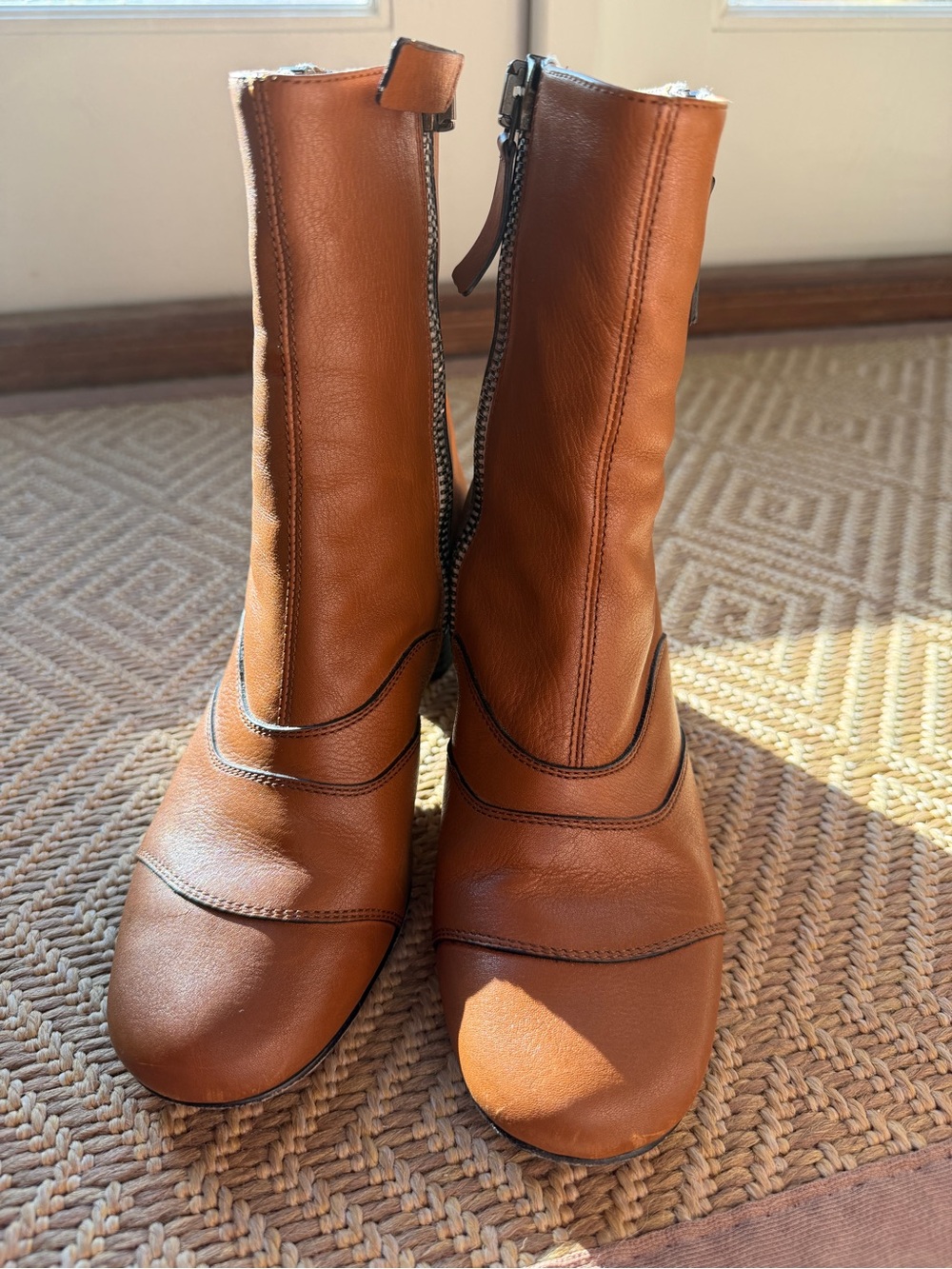 Chloé Tan Leather Above Ankle Zip Heeled Boots
